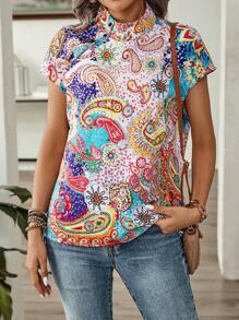 EMERY ROSE 女士時尚印花短袖襯衫，夏季款 - 彩色 - 查看 1