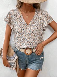 SHEIN Frenchy Body cruzado con estampado floral para mujer con escote en V, estilo de vacaciones de verano - Multicolor - Ver 5