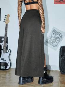 ROMWE PUNK Ladies Corn Buckle Sexy Skirt With Double Slits And High Low Hem