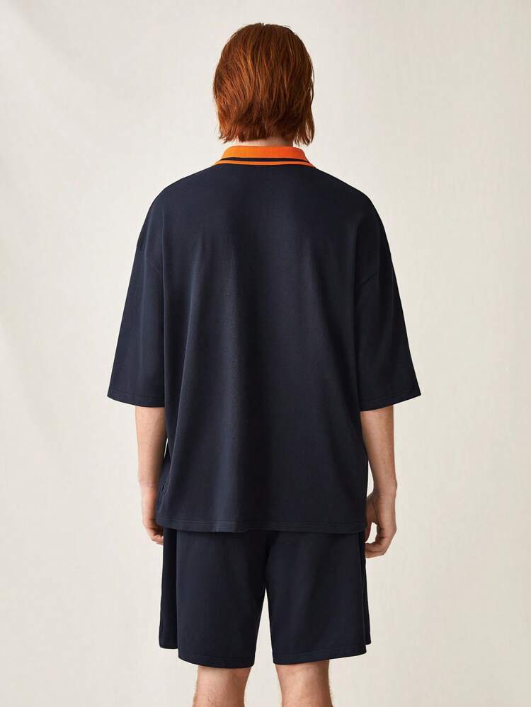 Knitted Casual Polo Shirt And Shorts Set