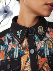 Frida Kahlo X SHEIN 3 Pcs/Set Zinc Alloy Figure And Bird & Floral Badge Brooch Gifts,Summer Outfits, Spring Outfits,Beach, Vacation, Flower - Multicolor - View 3