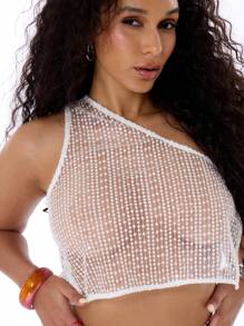 MUSERA 伊比沙岛夏季单肩薄纱纹理上衣