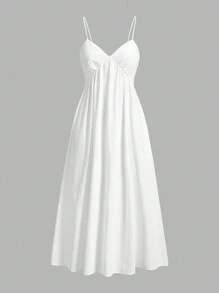 SHEIN EZwear Summer Casual Vacation V-Neck Spaghetti Strap Swing Dress