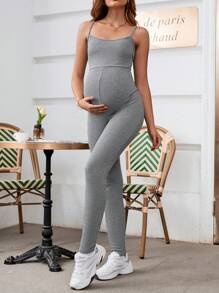 SHEIN 女士休閒細肩孕婦連身褲 - 灰色 - 查看 3