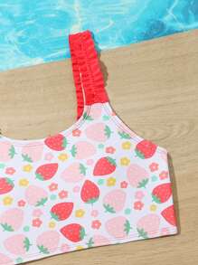 Tween Girl Cute Strawberry Print Bikini Set - Multicolor - View 3