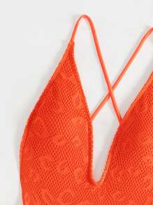 Women's Solid Drawstring Side Open Back One-Piece Swimsuit Bathing Suit For Summer - Orange - View 4