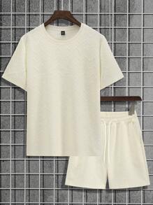 Manfinity Homme Men Plain Color T-Shirt And Shorts Set, Cozy Outfits - Apricot - View 2