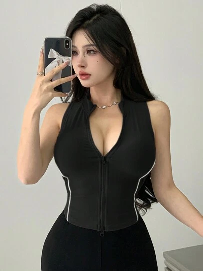 DAZY 女式夏季修身撞色反光条纹背心性感女式上衣