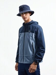 Gym Rark Men Color-Blocked Drawstring Hooded Outdoor Jacket With Letter Print - Blue - View 3