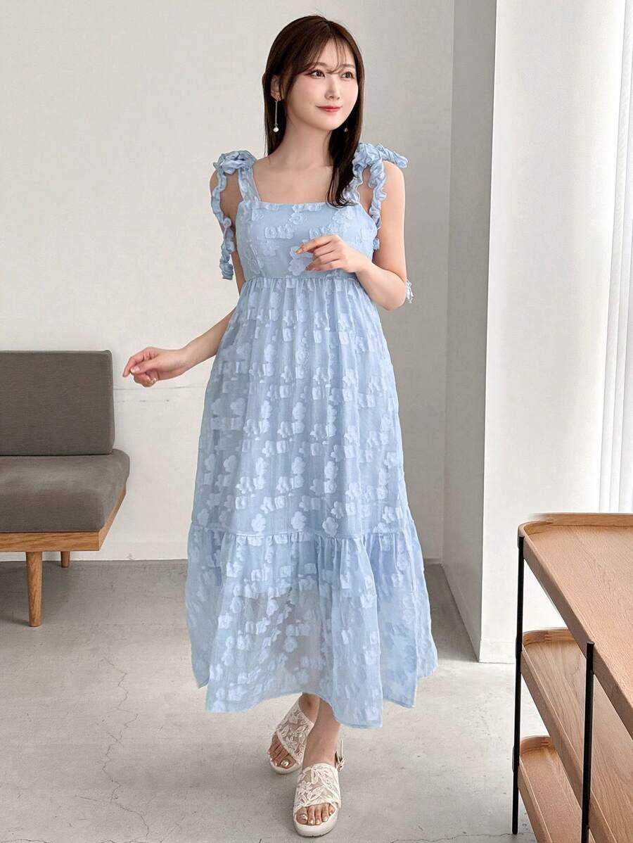 FRIFUL Women's Solid Color Strap Holiday Style Mid-Length Dress,Ruffle