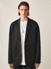 Manfinity VCAY Men Casual Striped Blazer Jacket, For Fall Winter - Black - View 5