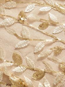SHEIN Unity Váy Midi Sequin 2 màu sáng bóng thời trang cổ điển mạ vàng cho nữ - Màu be - Xem 7