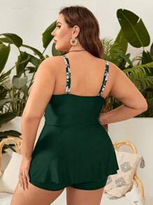 Swim Lushoire 女款大尺碼撞色花卉印花分身泳衣套裝,夏季海灘