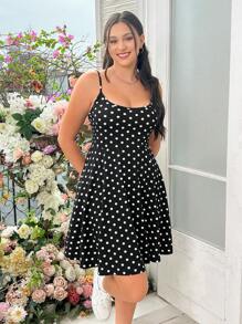 SHEIN EZwear Đầm mini có dây đeo chữ A in họa tiết chấm bi cỡ lớn dành cho nữ, đen và trắng - Nhiều màu - Xem 6