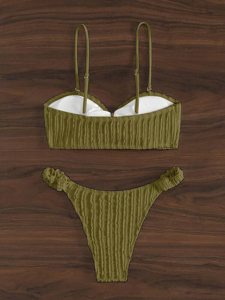 Women Solid Color Front Tie Sexy Bikini Set For Vacation,Summer Beach