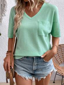 EMERY ROSE Women's Summer Solid Color V-Neck Batwing Sleeve Loose Casual T-Shirt