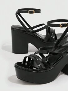 CUCCOO SZL Zapatos de mujer con correa de tobillo y tacón cuadrado tipo cuña para sandalias de verano, graduación, baile de graduación, vacaciones, regreso a la escuela, estudiante universitaria, fiesta, gótica atractiva, estilo chic y elegante, Halloween, Navidad, Otoño, San Valentín