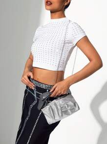 SHEIN BAE 女士閃光晚會手拿包 - 銀色 - 查看 9