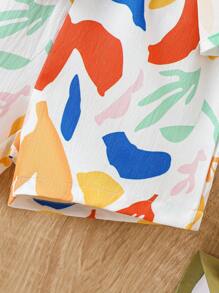 嬰兒男童度假風格塗鴉印花短袖襯衫+休閒短褲套裝，可愛街頭時尚，適用於夏季 - 彩色 - 查看 7