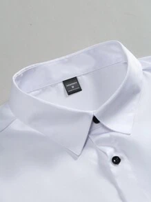 Manfinity Mode Áo sơ mi nam dài tay có cổ bẻ màu trơn phía trước - trắng - Xem 4