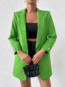 EURMUSE Women's Solid Color Suit Collar Fashion Workwear Blazer Jacket - Green - View 3
