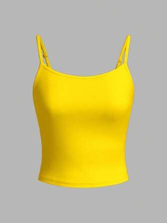SHEIN EZwear Women's Sexy Yellow Casual Tight Camisole Top, Suitable For Summer Back To School