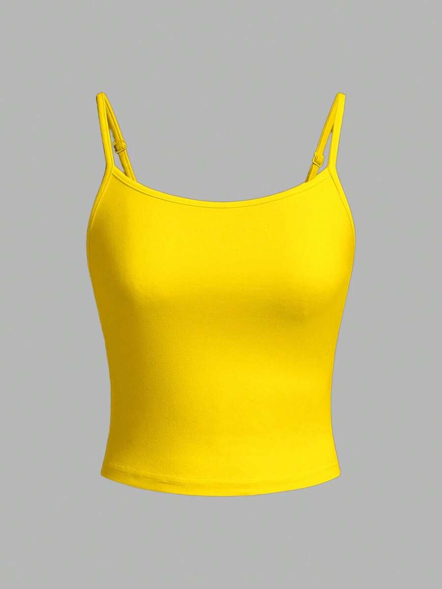 SHEIN EZwear Women's Sexy Yellow Casual Tight Camisole Top, Suitable For Summer Back To School