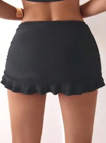 Swim Chiccia Women's Solid Color Swimwear Bottoms With Ruffle Edge And Drawstring Detail,Summer Beach - Black - View 2