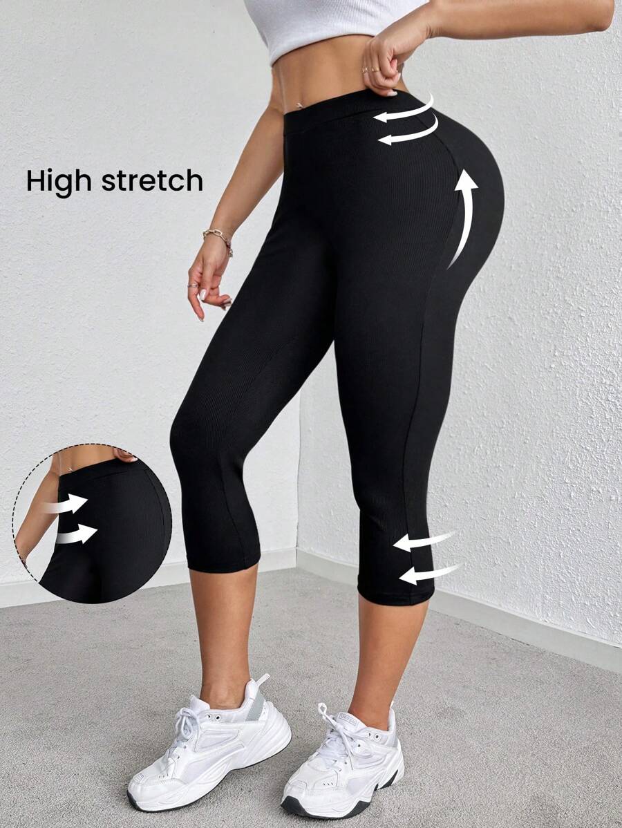 SHEIN Essnce Summer Women Low Waist 7/10 Length Capri Leggings - Black - View 1