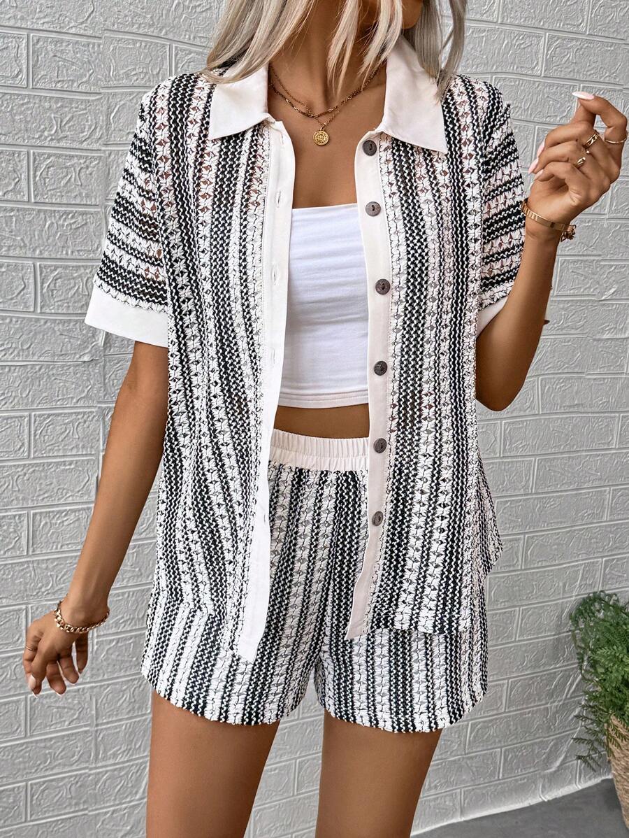 Breezaya Women's Casual Simple Woven Short Sleeve Top And Shorts Set, Daily Wear