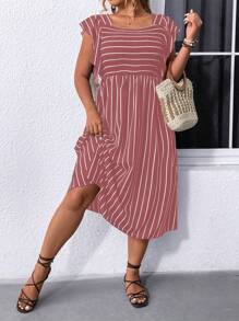 SHEIN LUNE Plus Size Striped Colorblock Ruffle Hem Vacation Casual Dress