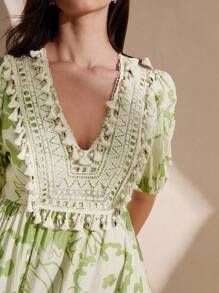 Anewsta Women's Random Floral Print V-Neck Dress - Green - View 2