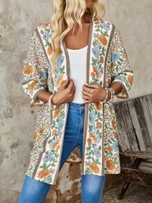 EMERY ROSE Island Vacation Inspired Printed Kimono Cover Up For Women, Countryside Style Summer