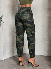 SHEIN Slayr Women's Casual Loose-Fitting Camouflage Jeans With Cargo Pockets And Elastic Cuffs - Multicolor - View 3