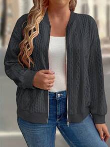 SHEIN LUNE Fashionable 3D Design Comfortable Plus Size Women Jacket With Zipper Fall Winter Cloth For Women Autumn - Dark Grey - View 4