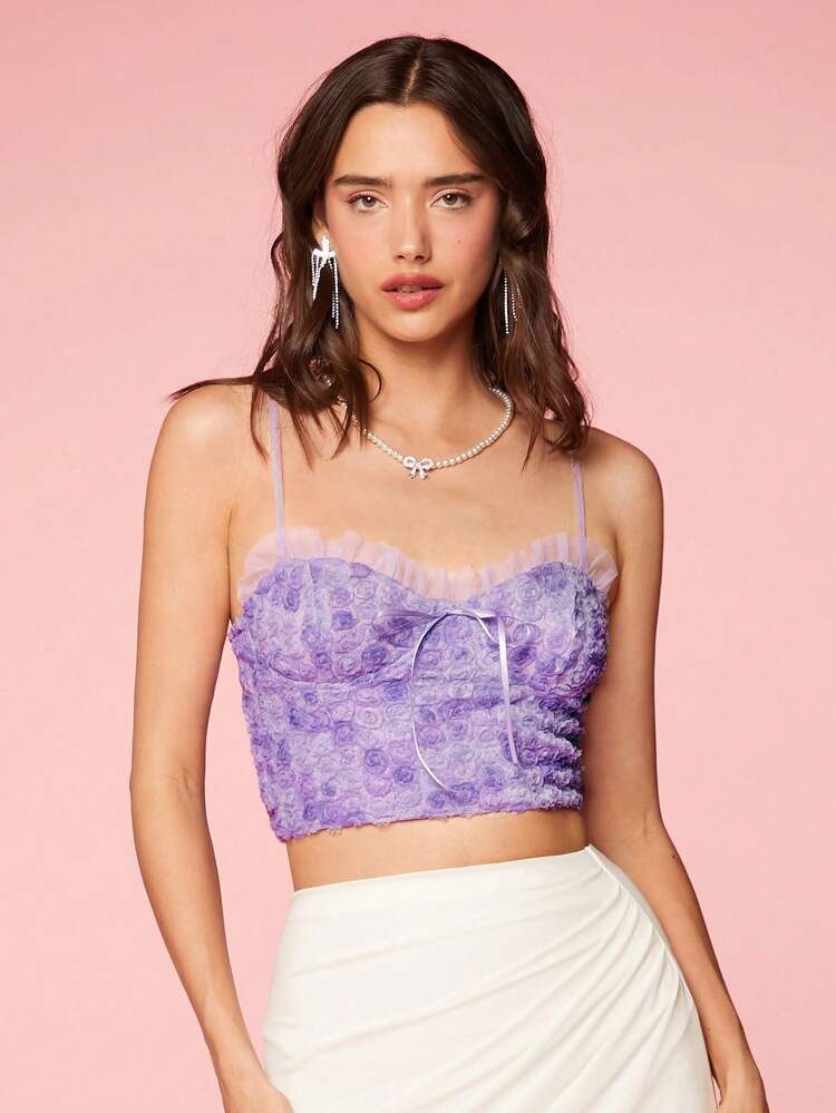 Women's Fashionable Solid Color Lace Trimmed Camisole Top