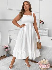 SHEIN Clasi Đầm hai dây màu trơn thường ngày phong cách Boho mùa hè cỡ lớn dành cho nữ - trắng - Xem 4