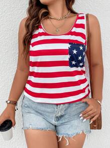 Flirla Plus Size Star Striped Colorblock Sleeveless Tank Top - Multicolor - View 1