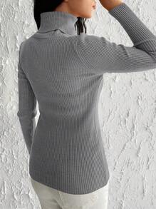 EURMUSE Solid Turtleneck Slim Fit Sweater - Grey - View 2