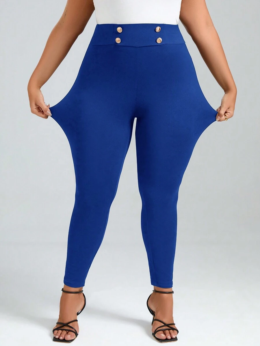 SHEIN Clasi Mujeres de talla grande leggings básicos de unicolor para uso diario - azul real - Ver 1