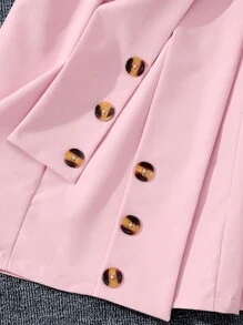 Teen Girl Solid Color Short Sleeve Polo Collar Buttoned Summer Dress With Contrast Trim - Pink - View 5