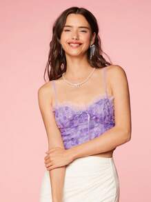 Enchnt Women's Fashionable Solid Color Lace Trimmed Camisole Top - Mauve Purple - View 7