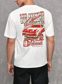 Manfinity VCAY 1pc Loose Fit Car & Letter Graphic Tee - Red - View 1