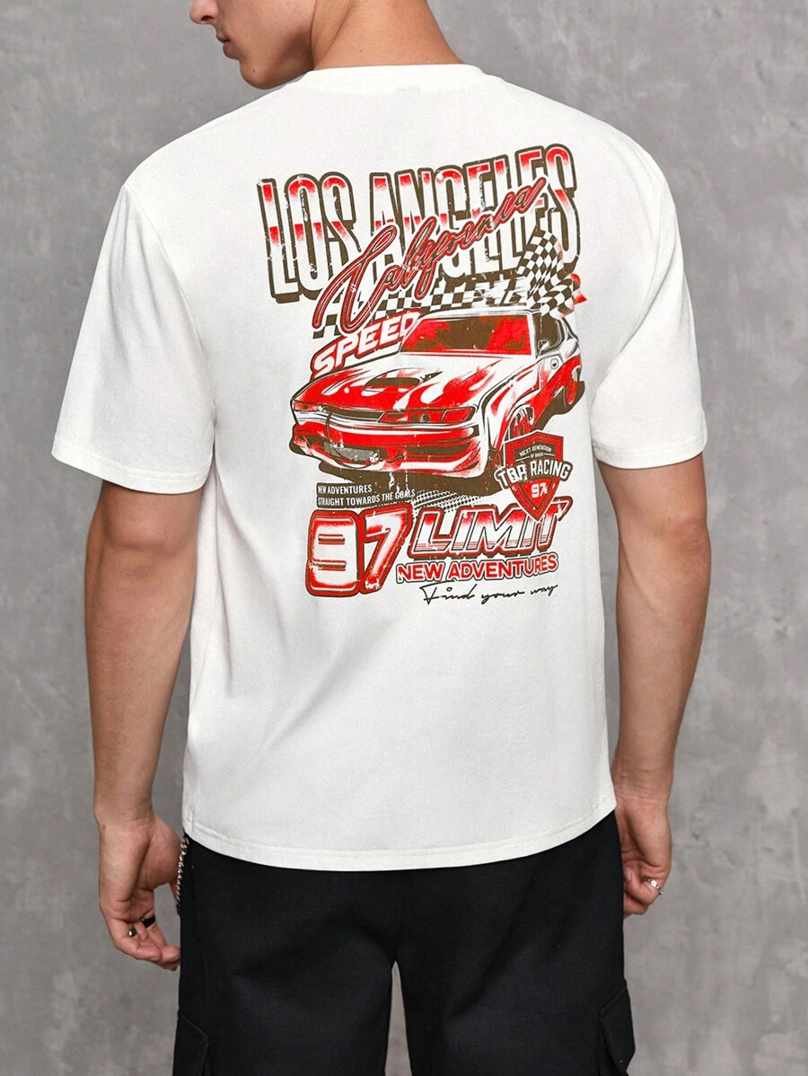 Manfinity VCAY 1pc Loose Fit Car & Letter Graphic Tee - Red - View 1