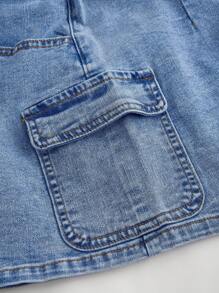 SHEIN MOD Váy Denim Màu Trơn Cho Nữ Có Túi Và Nút, Mùa Hè - Rửa trung bình - Xem 4