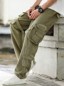 Manfinity Hypemode Men Casual Multi-Pocket Workwear Jeans In Solid Color
