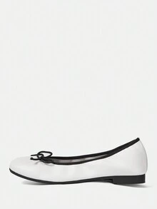 CUCCOO DOLLMOD Mũi Tròn Nơ Chi Tiết Nơ Đế Mềm Múa Ba Lê Thoải Mái Trơn Nữ Flat Giày Đi Nghỉ Hè Giảm Giá - trắng - Xem 2