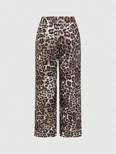 Fairycore Pantalones largos rectos para mujer con estampado de leopardo para uso diario casual y viajes