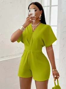 Amarilo Women'S Batwing Short Sleeve Asymmetrical Waist Romper