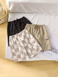Shorts Xadrez Respiráveis e Confortáveis para Menino Jovem, Adequados para Primavera, Verão e Outono, Casual e Versátil, Confortáveis e Adequados para Atividades ao Ar Livre, Escola e Casa, Idades 4-7